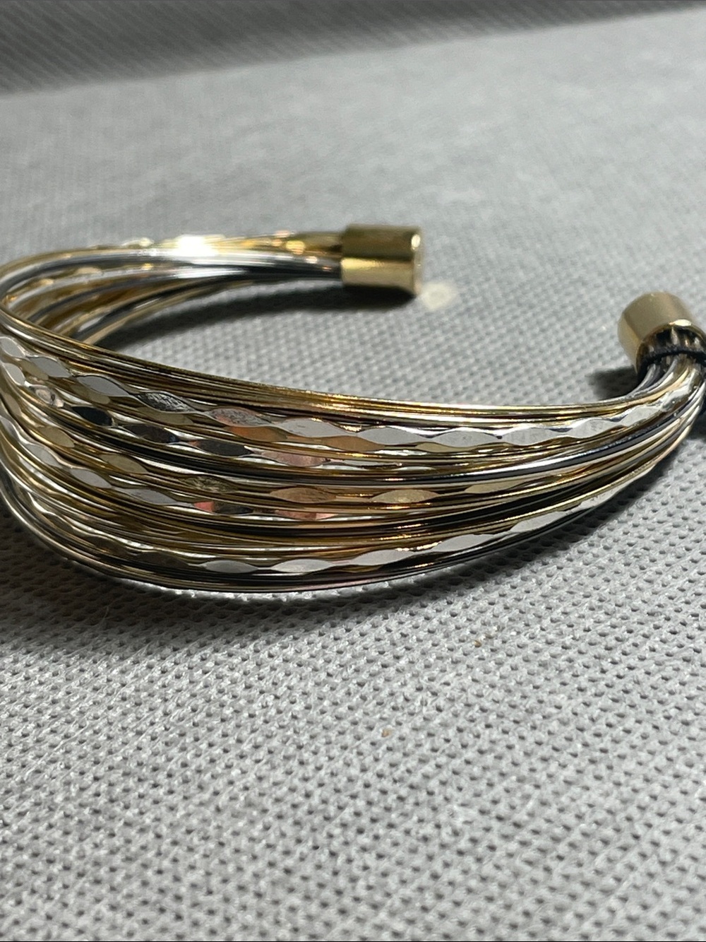 White House Black Market Two-Tone Layered Wire Cuff Bracelet - Gold & Silver 7”